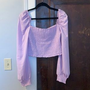 Superdown Smocked Lilac Crop Blouse